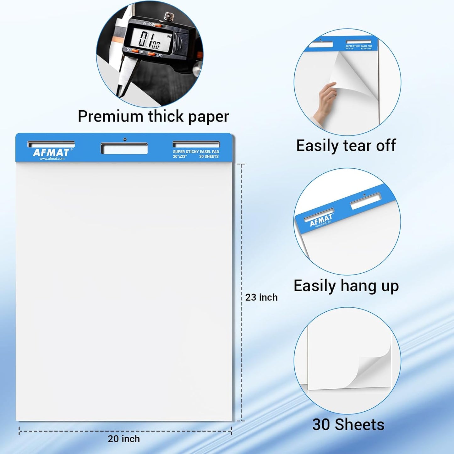 AFMAT Sticky Easel Pads, 20 in x 23 in Flip Chart Paper for Teachers, Super Sticky & Bleed-Resistant, Self-Stick Easel Paper for Office/Classroom/Whiteboard/Wall/Windows, 30 Sheets/Pad, 8 Pads