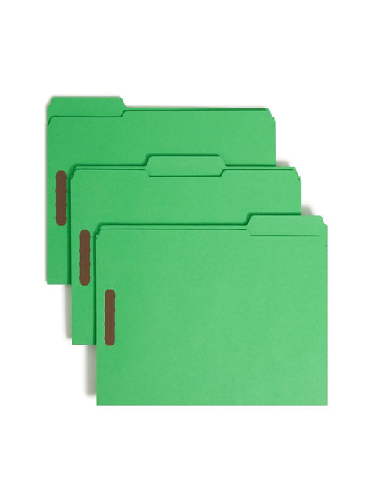 Smead Fastener File Folders, 50 Count, Green, Reinforced 1/3-Cut Tabs, 2 Fasteners, Letter Size (12140)