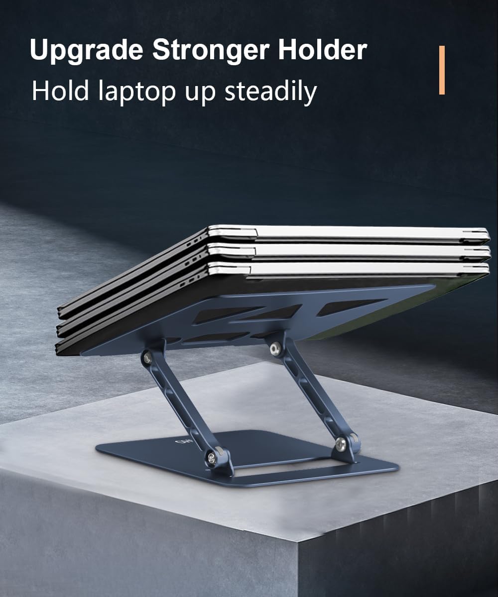 Adjustable Laptop Stand for Desk,Portable Laptop Stand Holder and Riser,Foldable Aluminum Notebook Computer Stands for MacBook Air Pro HP Lenovo Dell Samsung Chromebook, 10-15.6 inch,Navy Blue