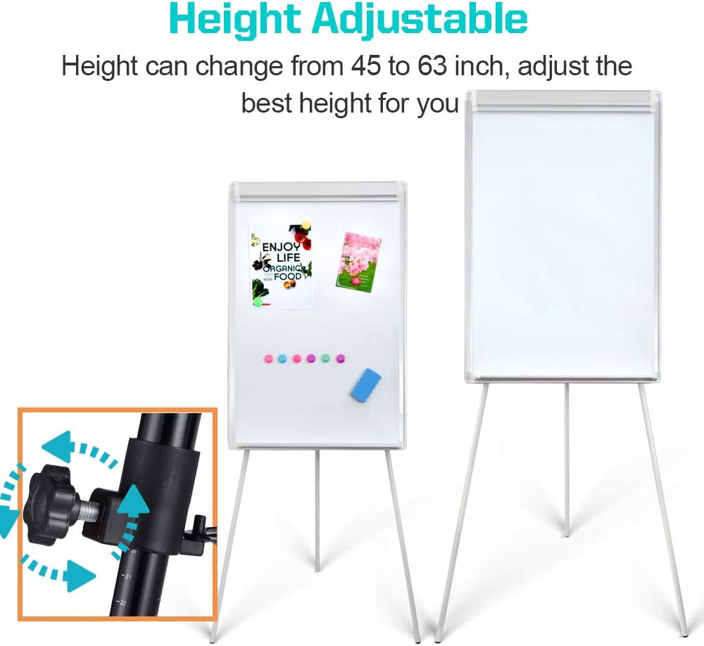 Whiteboard Easel 36" x 24" Height Adjustable, Magnetic Dry Erase Board with Tripod Stand, Portable Presentation Easel Includes Flip Chart Paper Pad (25 Sheets), Magnets & Eraser