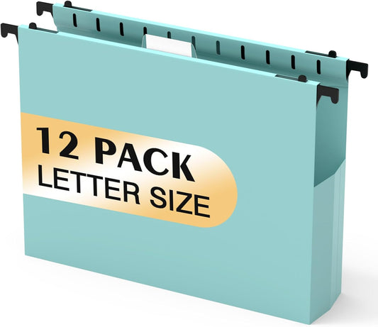Extra Capacity Plastic Hanging File Folders, 12 Pack Reinforced Hang Folder, Heavy Duty 2 Inch Expansion, Filing Cabinet Folders Letter Size for Bulk Files/Medical Charts(Haze Blue)