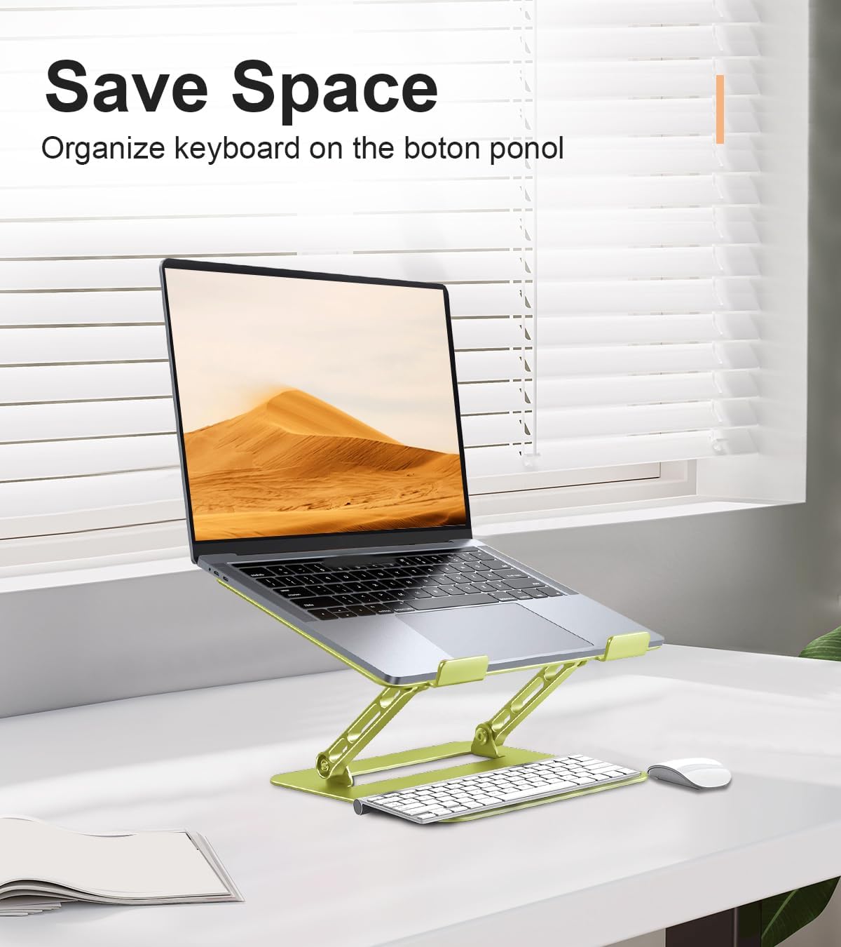 Laptop Stand for Desk,Adjustable Laptop Stand Holder and Riser,Foldable Aluminum Notebook Computer Stands for MacBook Air Pro HP Lenovo Dell Samsung Chromebook, 10-15.6 inch,Yellow Green