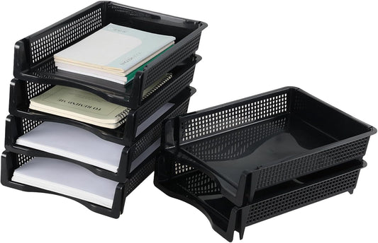 6 Pack Plastic Rectangular Letter Trays, Stackable Desk Organizer Tray for Paper Storage