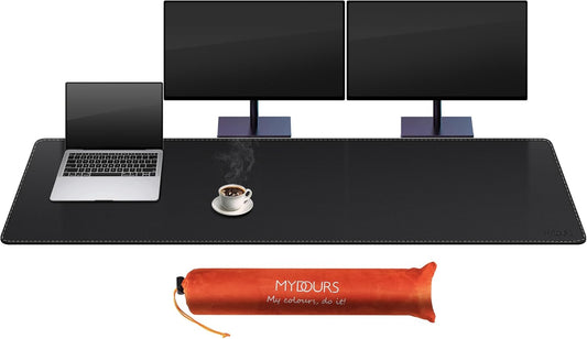 Mydours PU Leather Desk Pad, Ultra Large 67"x15.7" Desk Mat Desktop Protector Waterproof Mouse Pad Blotter Easy Clean with Suede Base, for Office Home Decor Keyboard and Mouse (Black)