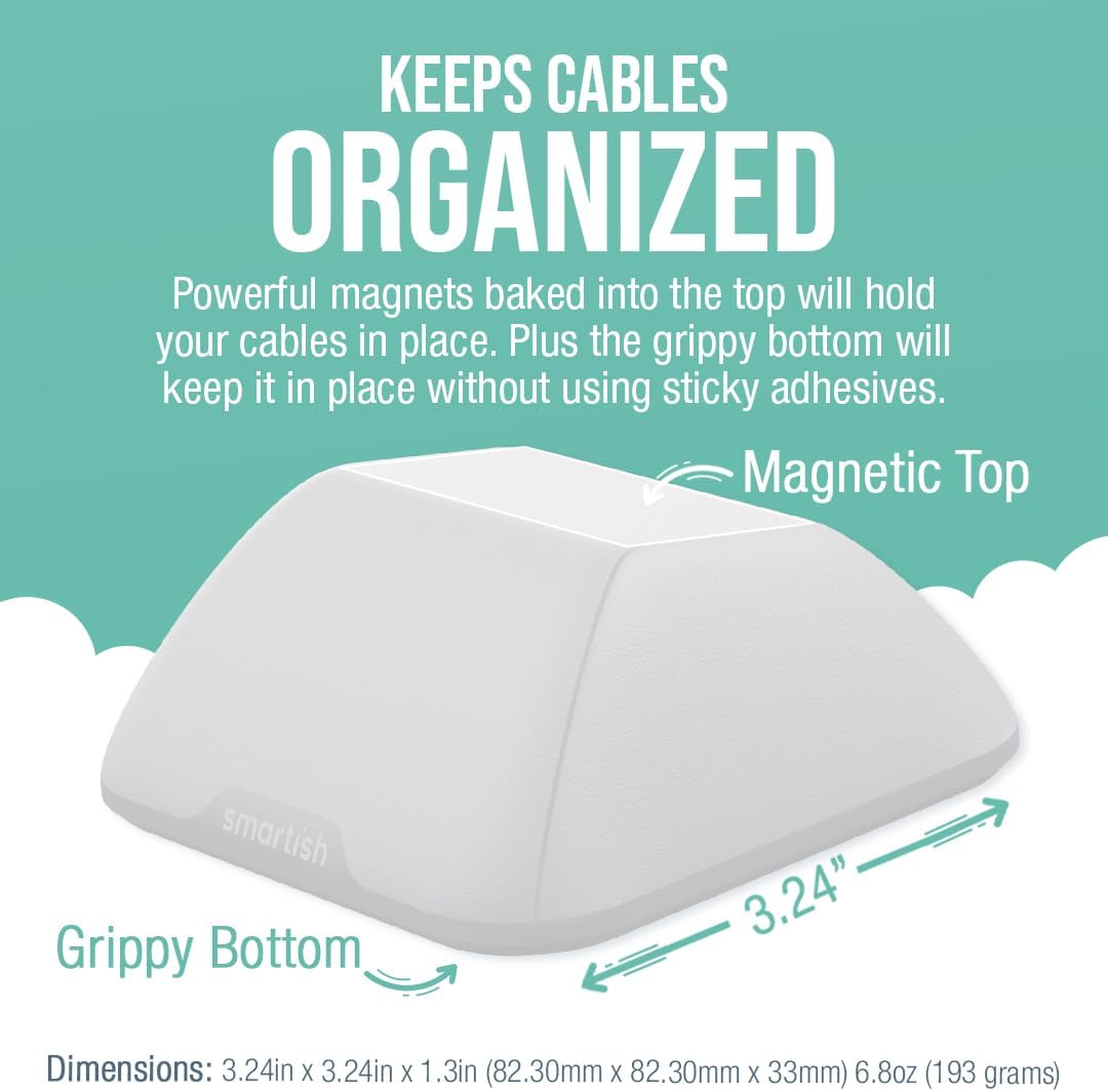 Smartish® Magnetic Cord Holder - Cable Wrangler Organizer Stocking Stuffer with Magnet Clips for Charger Management on Desktop, Nightstand for USB-C + Lightning - Snow Day White