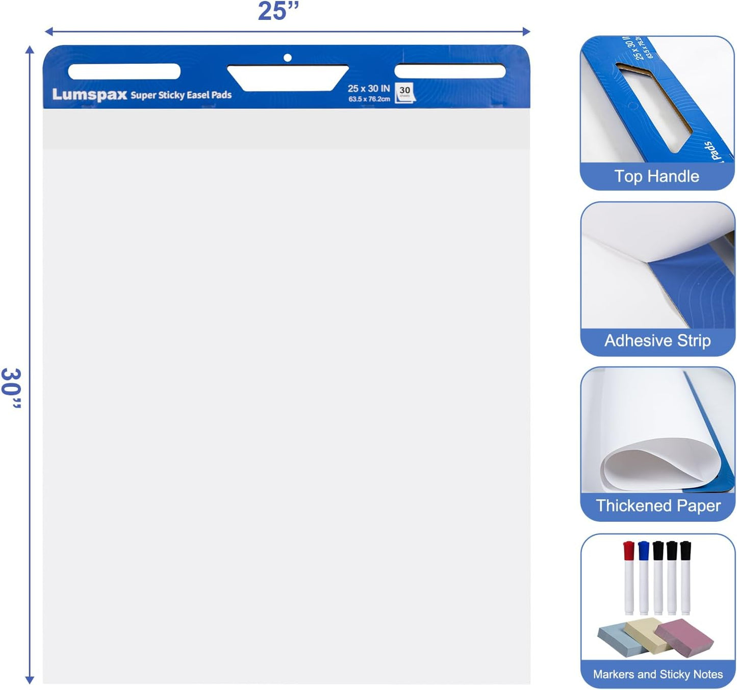 Sticky Easel Pads 25x30 In, 3 Pack Large Self Stick Flip Chart Paper with Enhenced Power, 90 Sheets Total