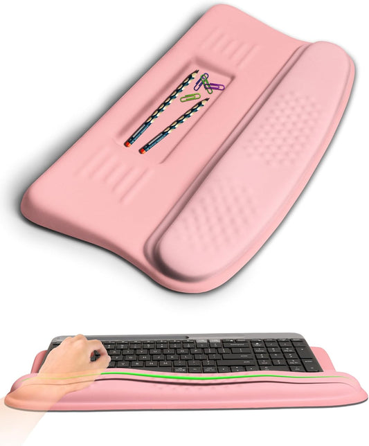 Ergonomic Wave Wrist Rest with Keyboard Stand, Cushioned Palm Rest, Comfortable Integrated Memory Foam for Natural Typing and Relieve Wrist Pain, Pink Serenity