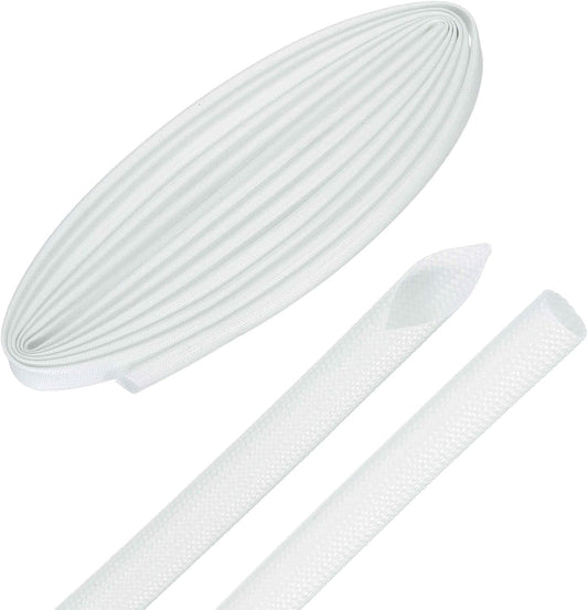 MECCANIXITY 10ft Braided Cable Sleeve, 9/32" ID 200C High Temperature 1500V Fiberglass Wire Insulation Cord Protector Organizer Wires Management for Motor Engine Fuel Line, White