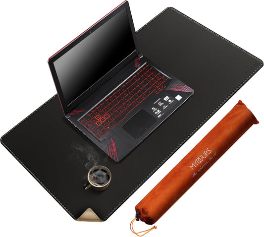 Mydours Dual-Sided PU Leather Desk Mat 31.5"x19.7" - Extra Large Cork Backing Mouse Pad for Office & Home, Premium Writing Surface, Waterproof Computer Desk Pad Protector for Laptop and Keyboard