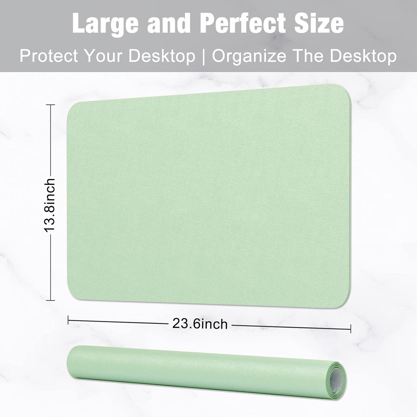 Hsurbtra Desk Pad, 23.6" x 13.8" PU Leather Desk Mat, M Extended Mouse Pad, Waterproof Desktop Blotter Protector, Non-Slip Ultra Thin Small Laptop Keyboard Writing Mat for Office Home, Lake Green