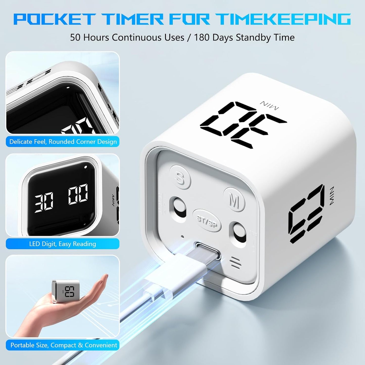 Cube Pomodoro Timer, Smart Productivity Timer 5/10/30/60 Minutes & Custom Countdown, Pause & Resume, Adjustable & Silent Visual Timer, Portable Rotation Multi Desk Timer for Study Task Work Kitchen