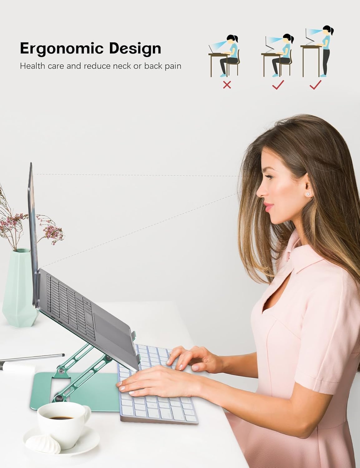 Adjustable Laptop Stand for Desk,Portable Laptop Stand Holder and Riser,Foldable Aluminum Notebook Computer Stands for MacBook Air Pro HP Lenovo Dell Samsung, 10-15.6 inch (Fresh Green)