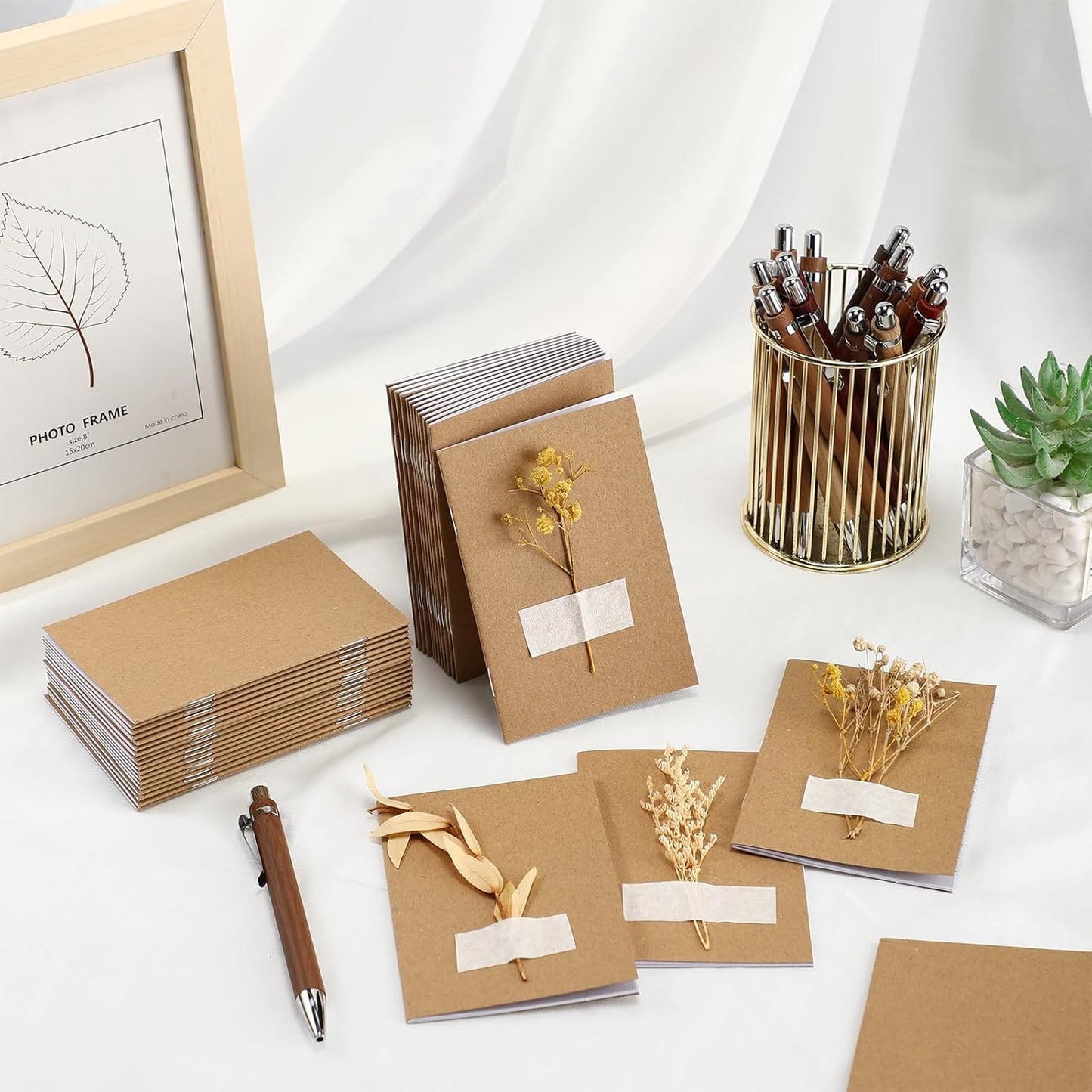 Kisston 50 Sets Christmas Mini Pocket Notebook with Pens Bulk Christmas Notebook Gifts Small Memo Notepad with Bamboo Pens for Employee Coworker Team Gifts(Retro Colors)