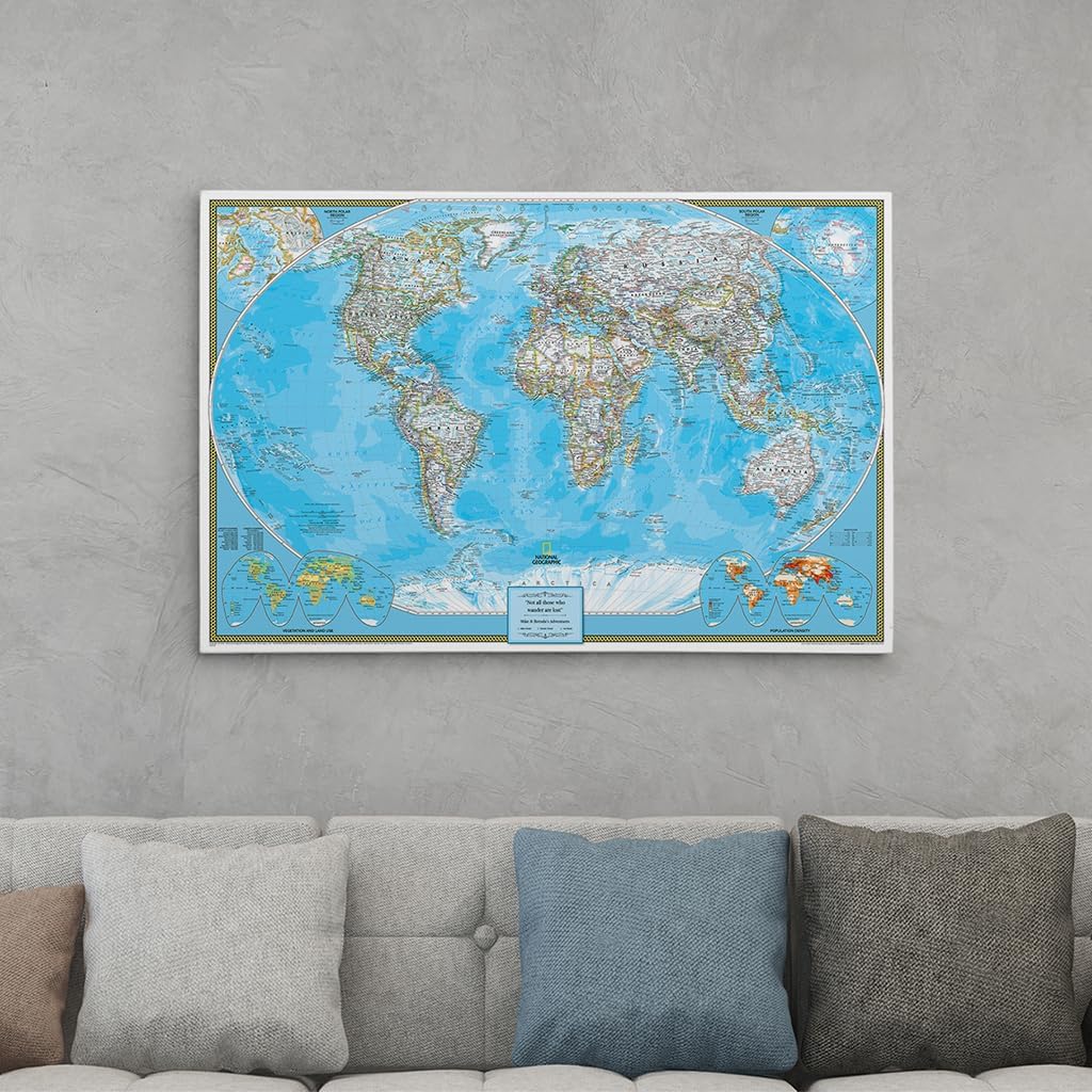 Push Pin Travel Maps Classic World Pin Board – Personalized Stretched Canvas Travel Map with Pins, Adventure Wall Art Décor for Tracking Trips - 24" x 36"