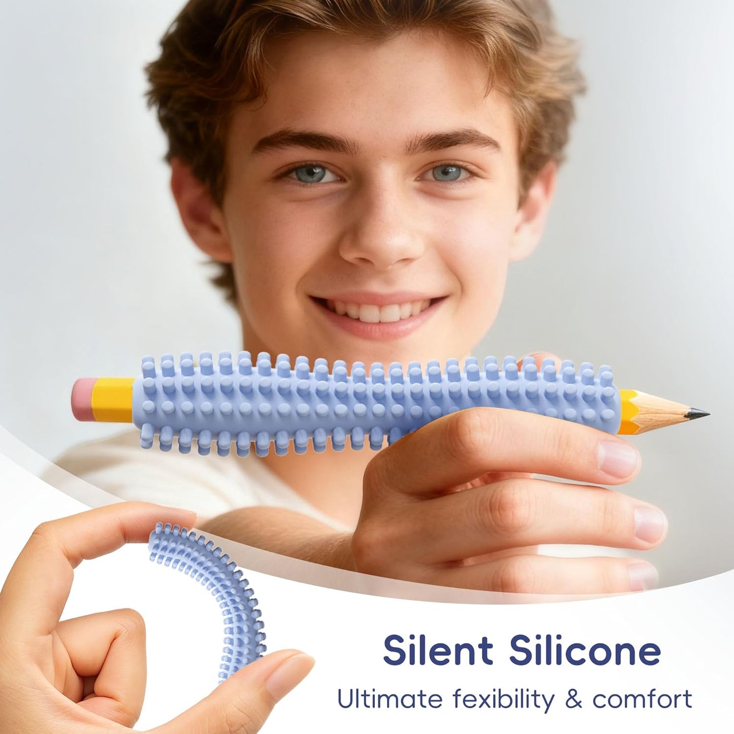 ELETIUO 4-Pack Sensory Fidget Pencil Grips,Textured Silicone Sleeves for Anxiety & Focus. Quiet Classroom & Travel Fidget Tool for Kids and Adults.Aids Fine Motor Skills,ADHD, Autism