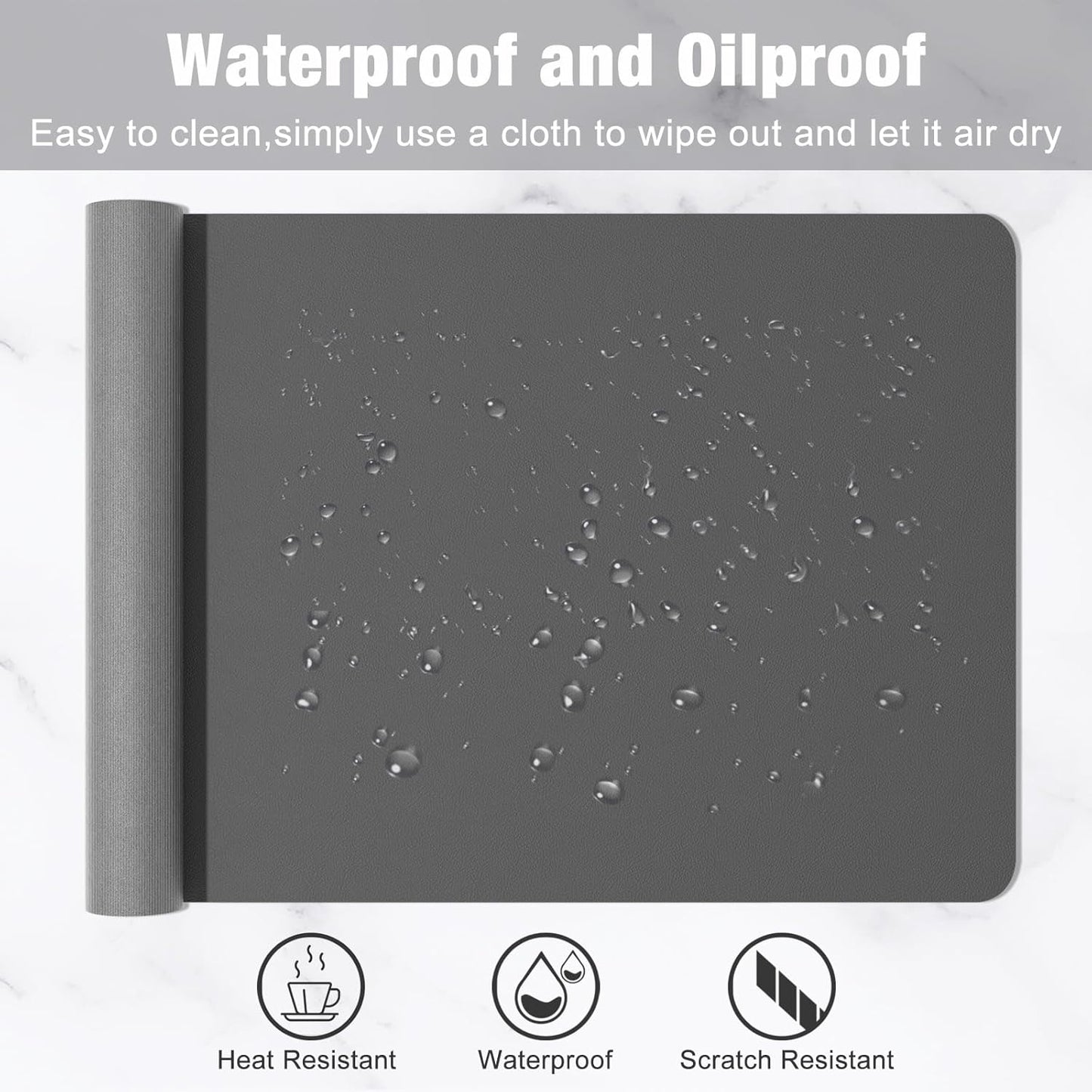 Hsurbtra Desk Pad, 30" x 14" PU Leather Desk Mat, XL Extended Mouse Pad, Waterproof Desktop Blotter Protector, Non-Slip Ultra Thin Large Laptop Keyboard Writing Mat for Office Home, Dark Gray