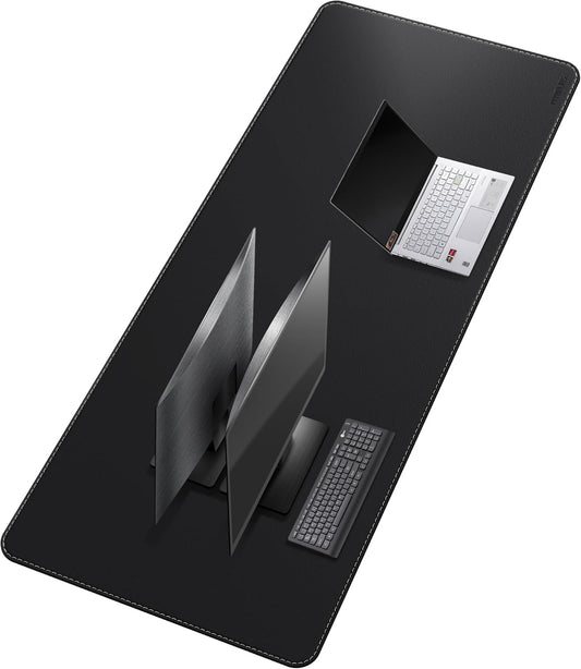 Mydours Super Size 71" x 28" Desk Mat, PU Leather Heavy-Duty Office Blotter for Laptop Keyboard, Gaming-Ready Extended Mouse Pad with Scratchproof & Spill-Resistant Features (Black)