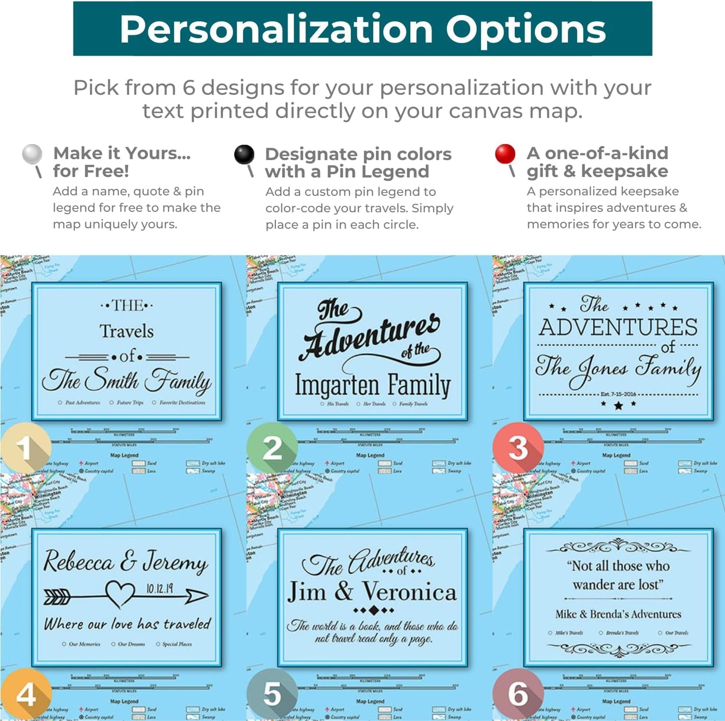 Canvas Classic World Map Pin Board – Framed Travel Map with Pins for Wall – Personalized Push Pin World Map for Tracking Journeys – 27.5" x 39.5" Brown Frame