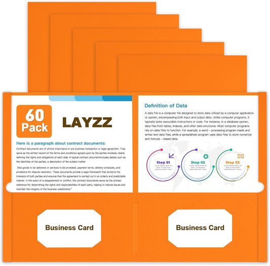 Folders with Pockets, LAYZZ 60 Pack Paper Pocket Folders, 2 Pocket File folders Fits Letter Size Paper, for School Office and Home (Orange)