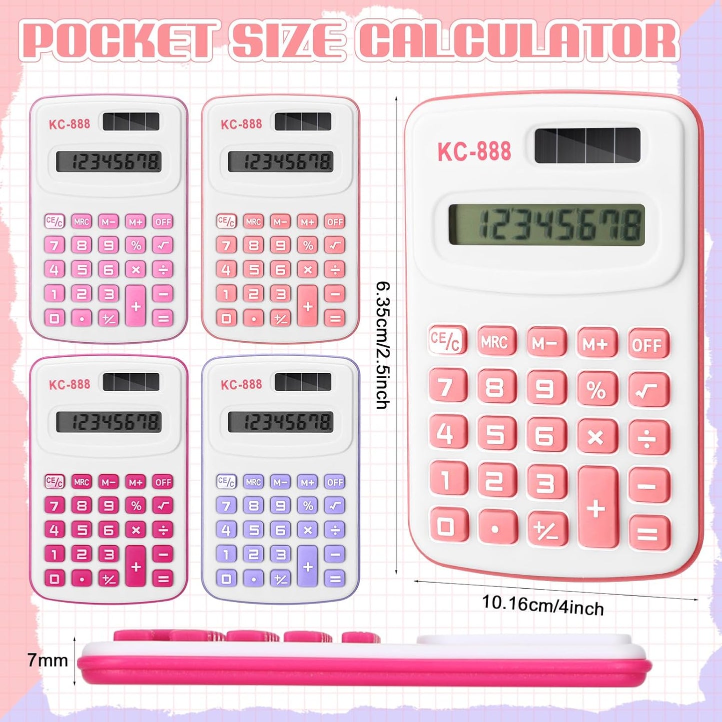 Hoteam 16 Pcs Pocket Calculator Gift for Students Bulk Mini Handheld Calculator Basic Standard Calculators with Button Battery 8 Digit Display for School Office Home(Pink Color)