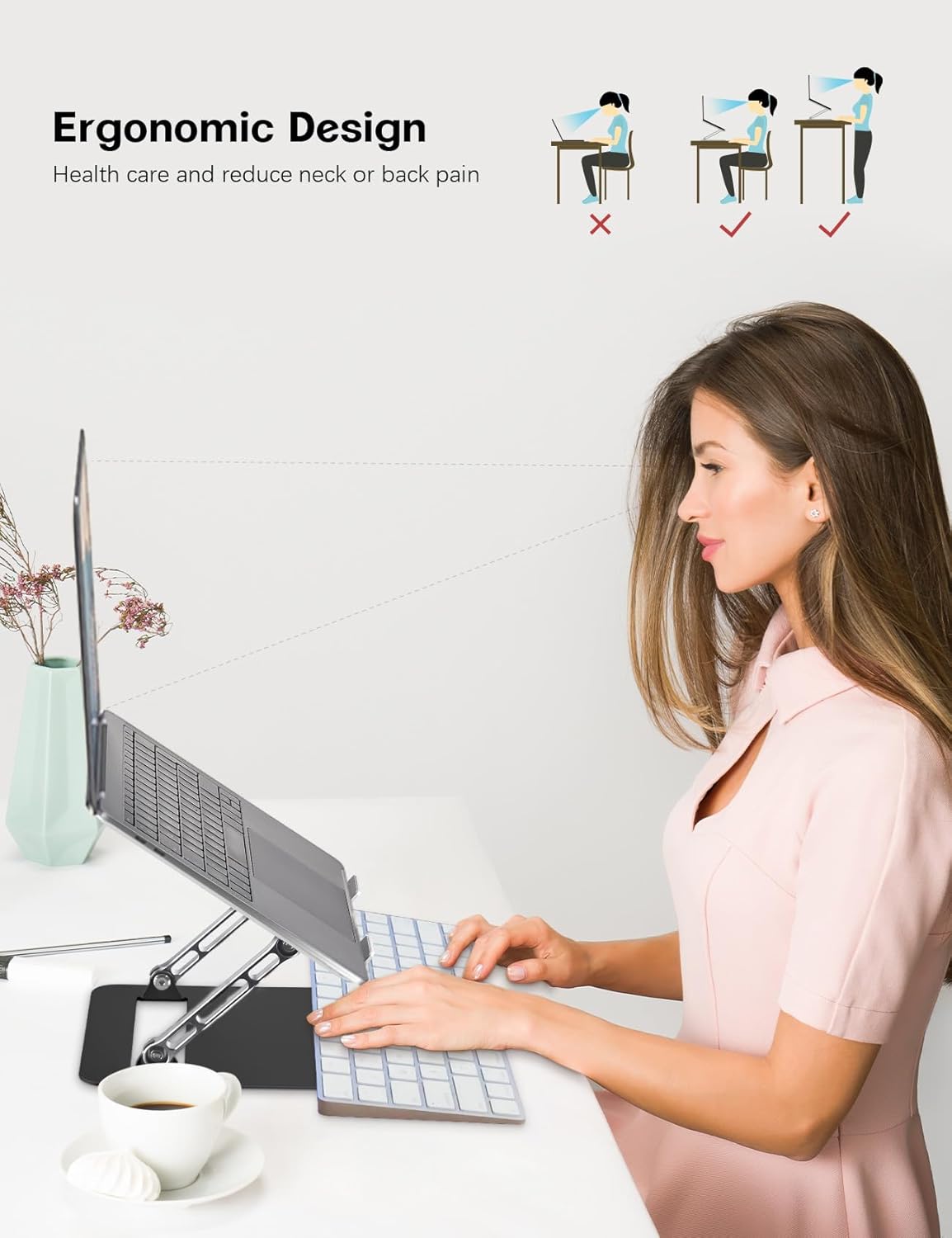 Adjustable Laptop Stand for Desk,Portable Laptop Stand Holder and Riser,Foldable Aluminum Notebook Computer Stands for MacBook Air Pro HP Lenovo Dell Samsung, 10-15.6 inch (Silver-Gray-Black)