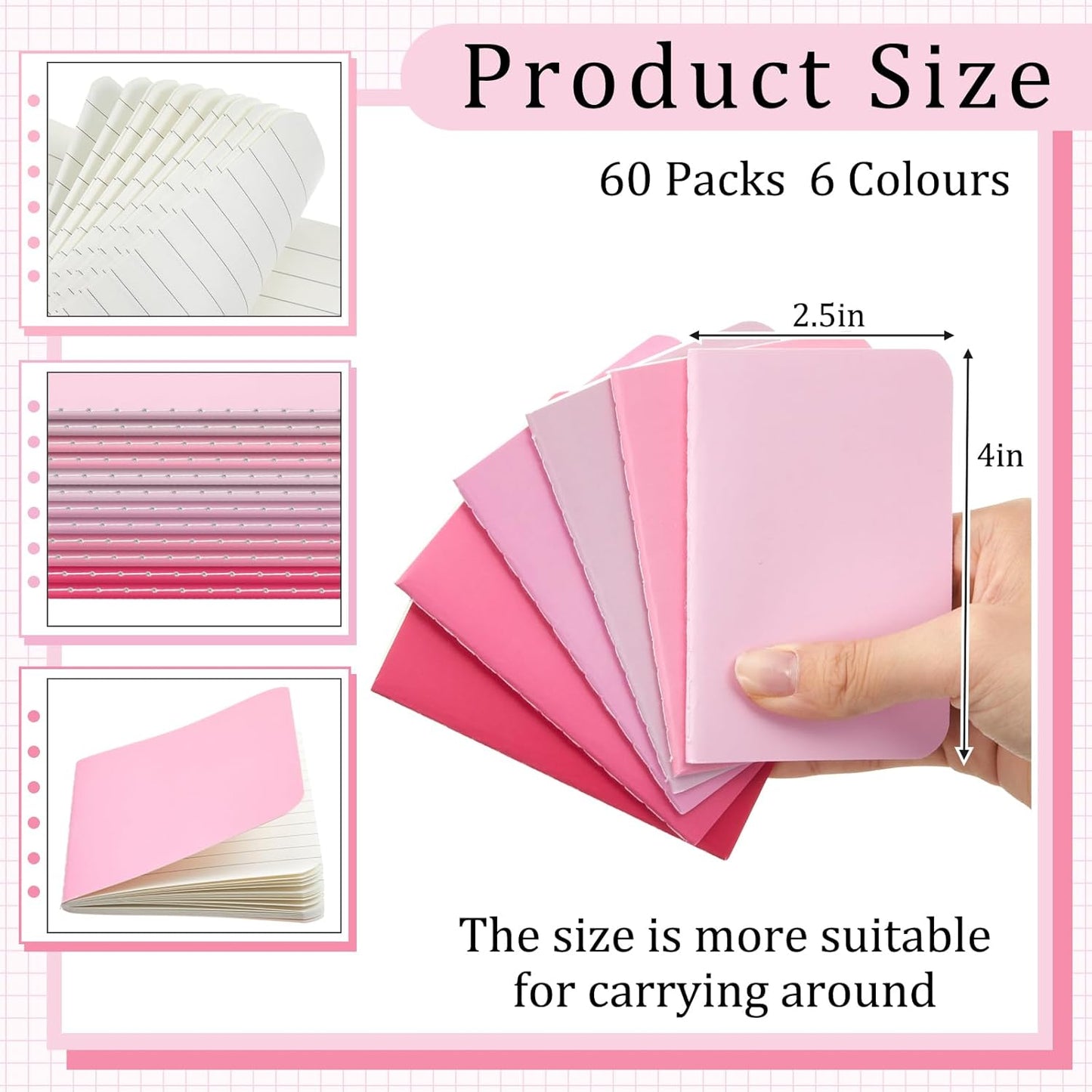 Outus 36 Pcs Pocket Notebook Mini Journal 2.5" x 4" Kraft Paper Mini Notepad Bulk Softcover Pocket Notepad Memo Diary Subject Notebooks for Student Traveler School(Pink, Blank Cover)