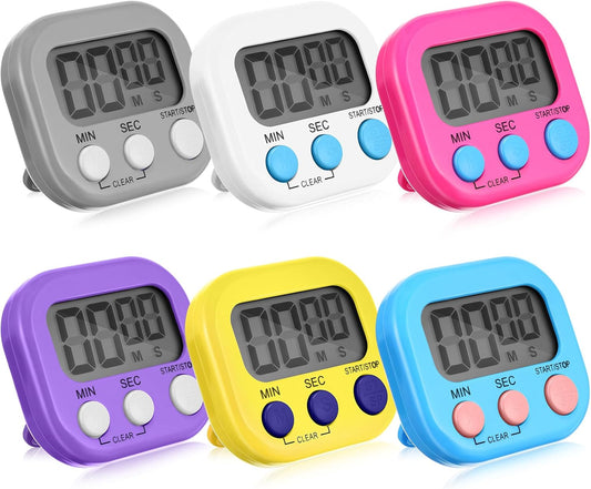 Weewooday 6 Pcs Digital Kitchen Timer Magnetic Timer Bulk On/Off Switch Minute Second Count up Countdown Loud Alarm for Exercise Cook Baking (Novel Color)