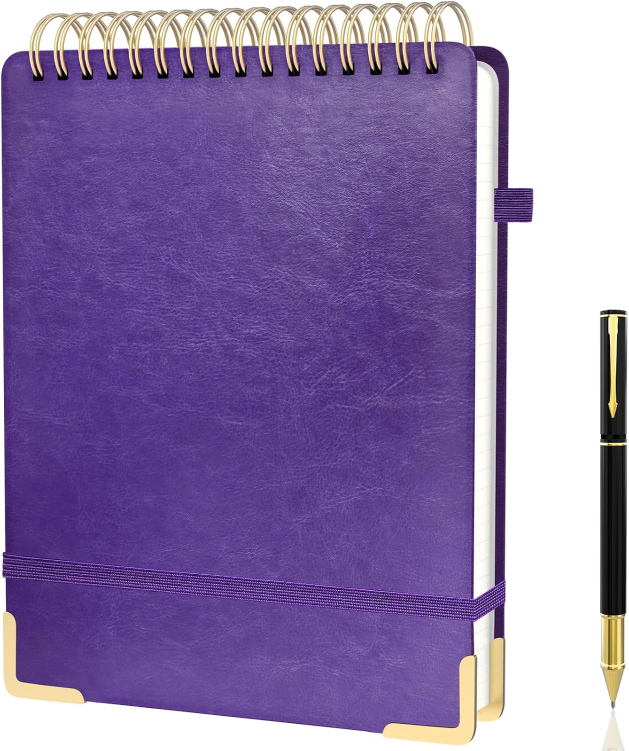 Mousbull A4 Top Spiral Notebook, Large Leather Hardcover Top Bound Steno Pads, 240 Pages 100 gsm Thick Lined Paper Left Handed Notebook Journal for Work, School, Meeting Writing - Purple, 8.5" x 11"