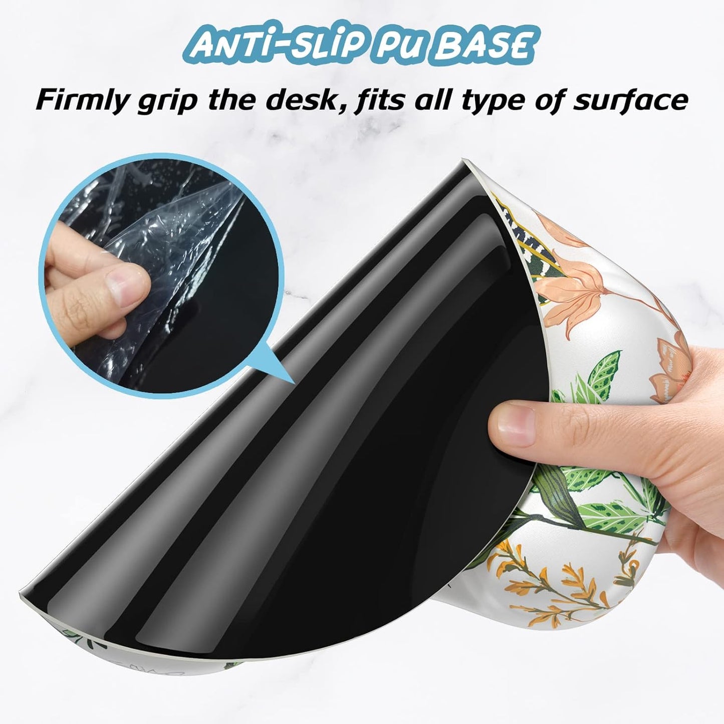 Hsurbtra Ergonomic Mouse Pad with Wrist Rest Support, Gel Mouse Pads with Non-Slip PU Base, Pain Relief Memory Foam Computer Mat, Cute Office Supplies Desk Decro Accessories, Orange Flowers