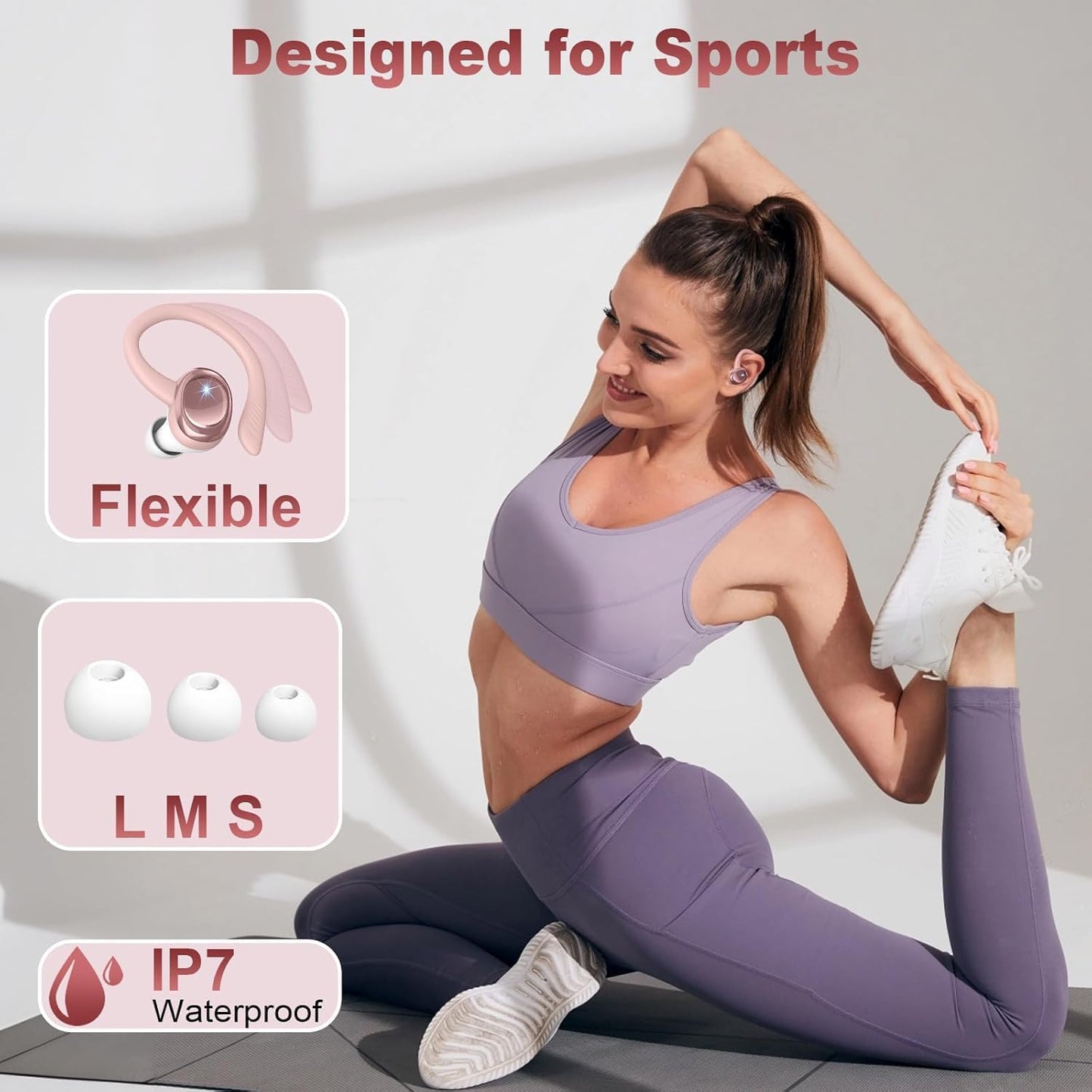 Wireless Earbuds Bluetooth 5.4 Headphones Sport, New Bluetooth Earbuds with Earhooks, 50H Stereo Over Ear Buds, Earphone with 4 ENC Noise Canceling Mic, IP7 Waterproof Headset for Running/Gym/Workout