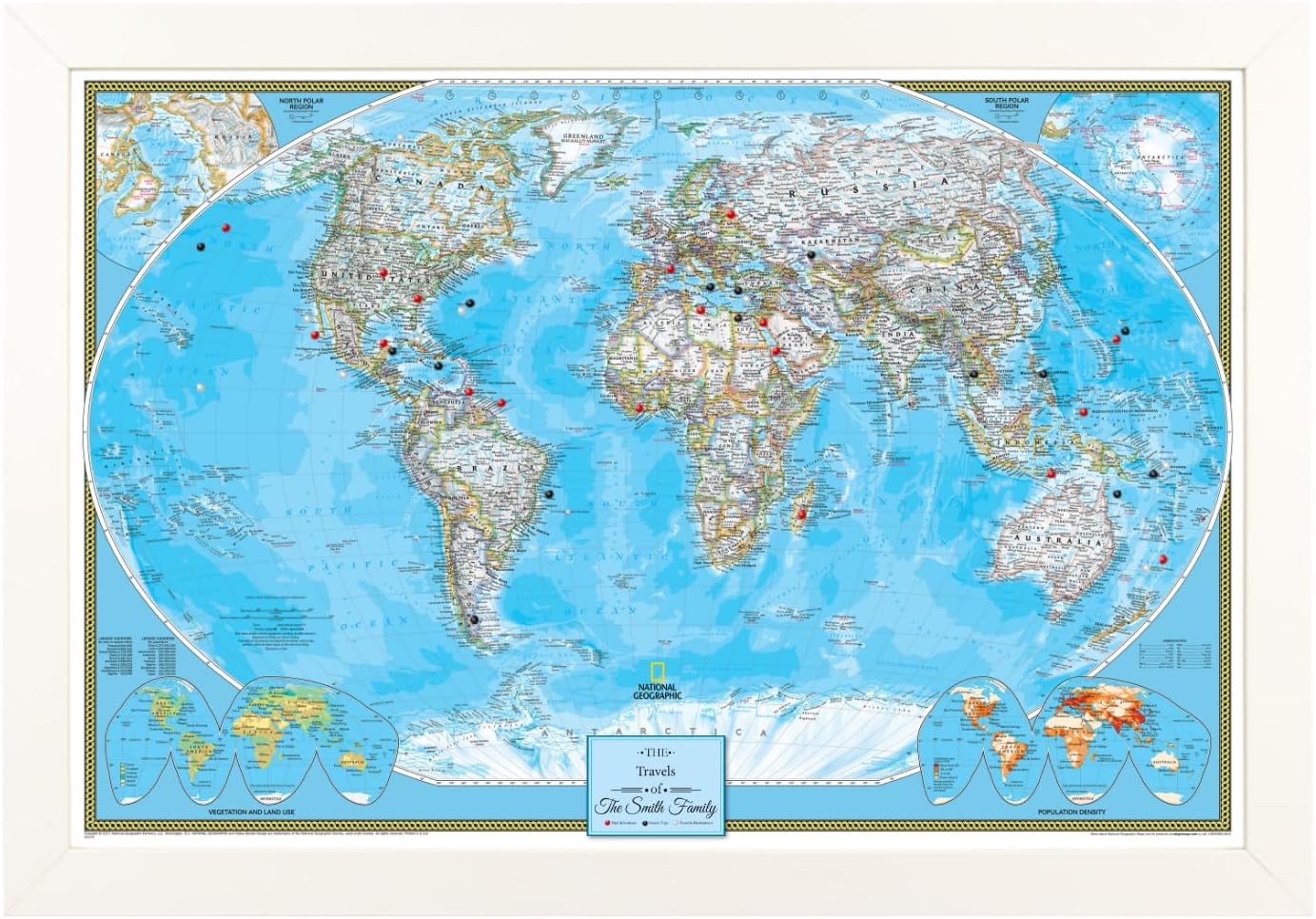Canvas Classic World Map Pin Board – Framed Travel Map with Pins for Wall – Personalized Push Pin World Map for Tracking Journeys – 27.5" x 39.5" Textured White Frame