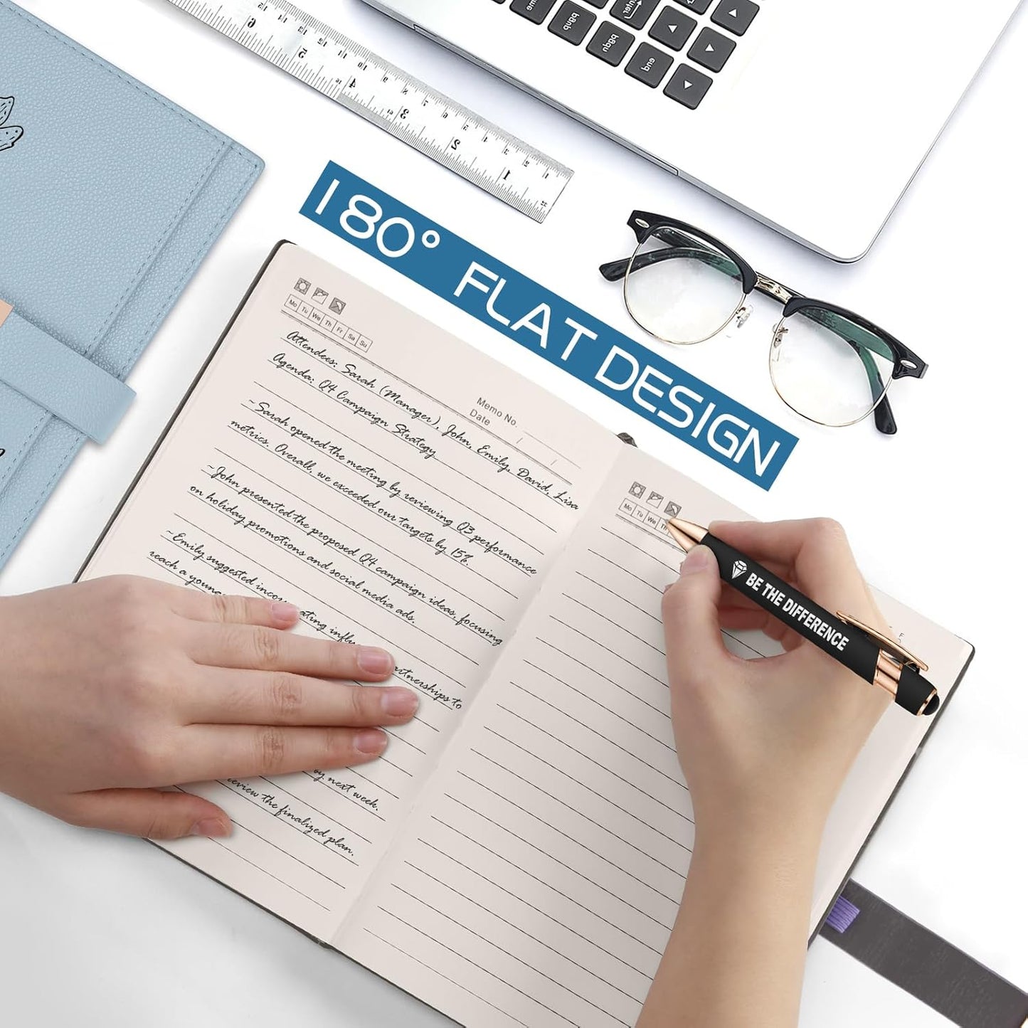 ENOMY Personalized Notebook &10 PC Stylus Pens Custom A5 Notebook with Storage Pocket Personalized Journal with Magnetic Closure for College Holiday Office Business Gift, Blue