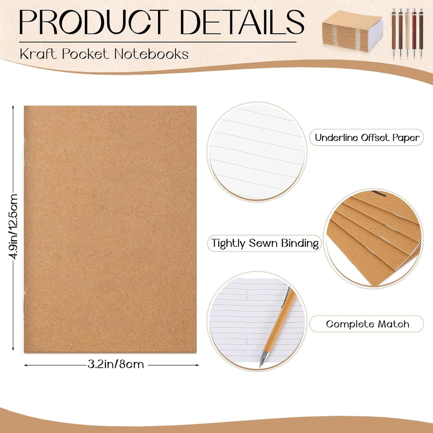 Kisston 50 Sets Christmas Mini Pocket Notebook with Pens Bulk Christmas Notebook Gifts Small Memo Notepad with Bamboo Pens for Employee Coworker Team Gifts(Retro Colors)