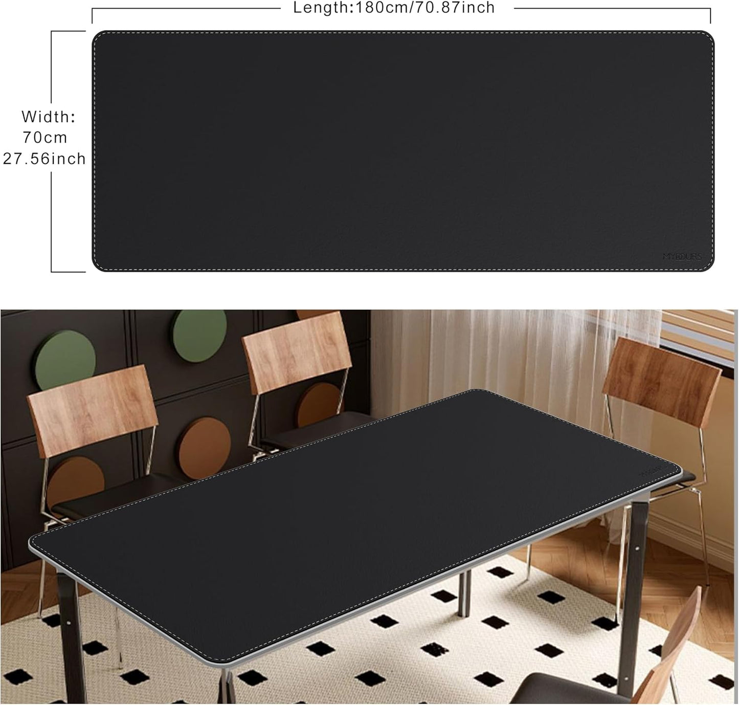 Mydours Super Size 71" x 28" Desk Mat, PU Leather Heavy-Duty Office Blotter for Laptop Keyboard, Gaming-Ready Extended Mouse Pad with Scratchproof & Spill-Resistant Features (Black)