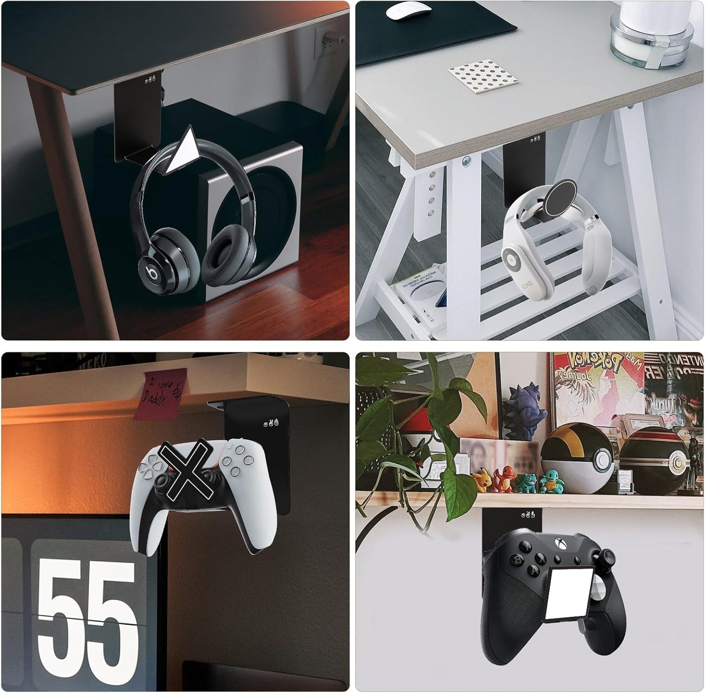 HC128 Headphone Holder Hanger for Desk, Include Adhesive Strips, Universal Headset Stand for PS4/PS5/Xbox/PC/Mac/Headphones Game Controller Hanger (Square)