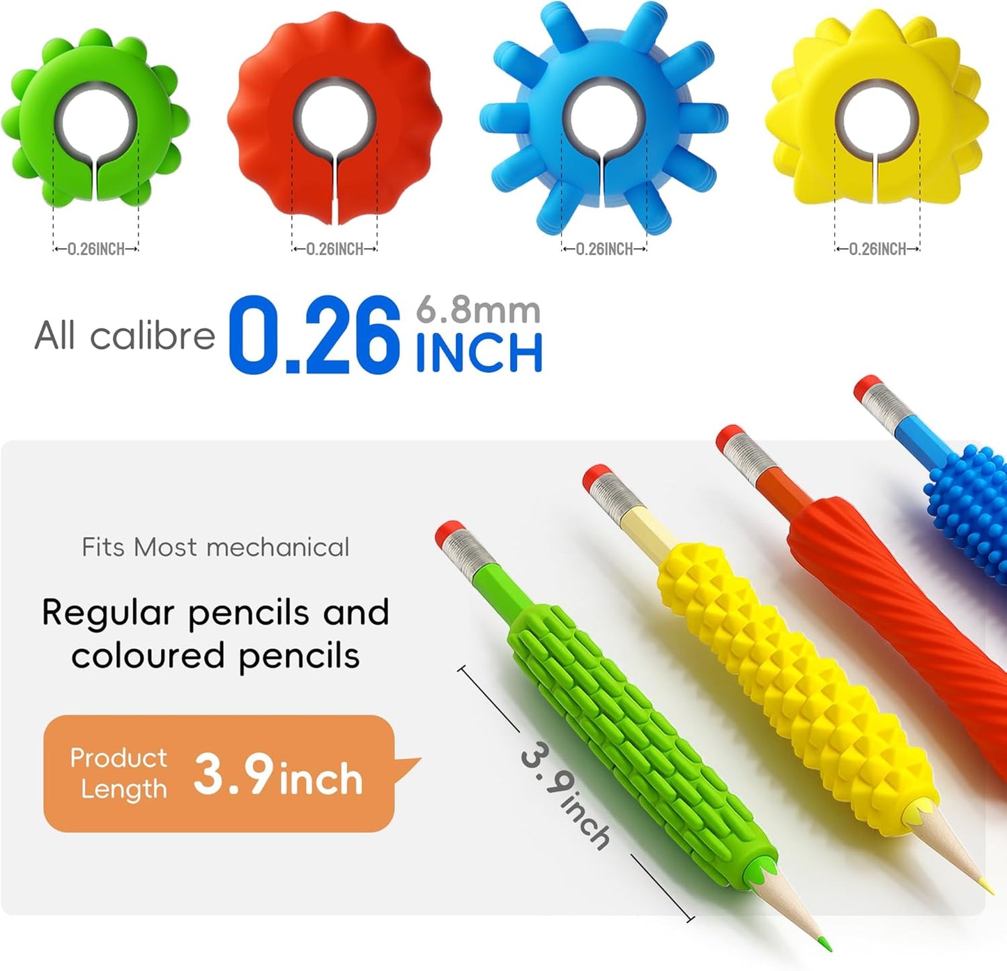 ELETIUO 4-Pack Textured Silicone Pencil Grips–Sensory Fidget Sleeves for Kids& Adults,ADHD &Autism Anxiety Relief,Quiet Classroom&Travel Fidget Tool for Focus,Calm,and Fine Motor Skills