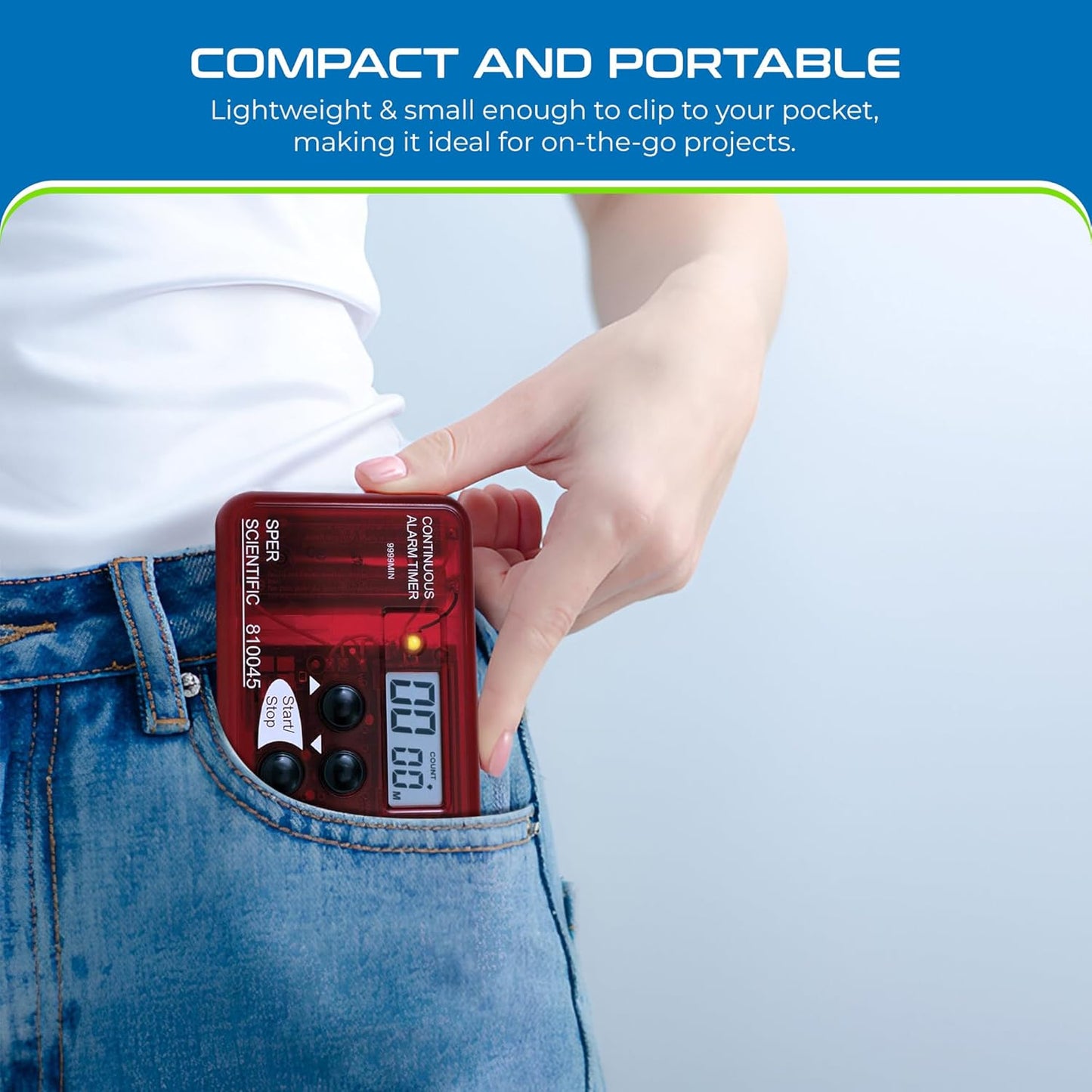 Sper Scientific Continuous Alarm Timer with Count Up Count Down & Visual Indicator 810045 - Bright LED Alarm & 9999-Minute Range - Portable Design for Cooking, Experiments, Fitness & More - 2 pc