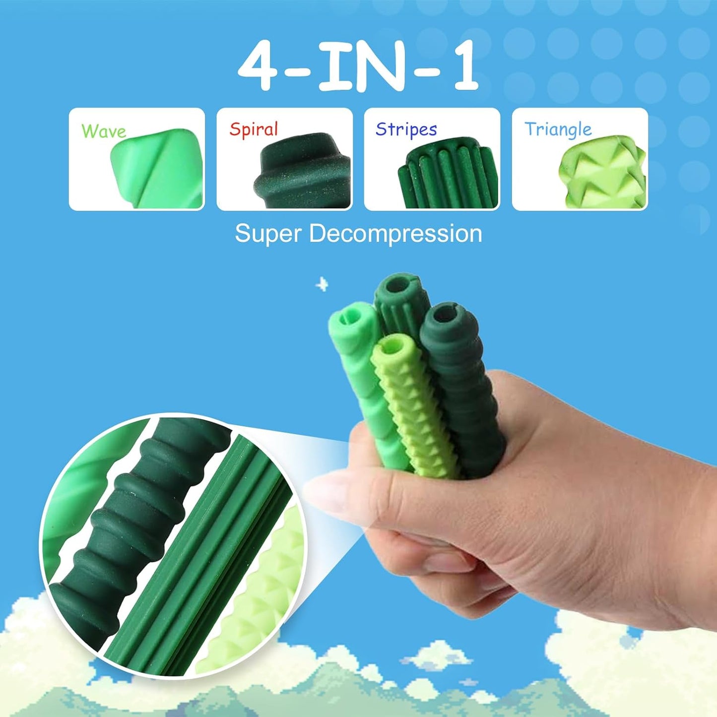 Pencil Grips, 4-Pack Textured Silicone Sleeves for Mechanical Pencils, Sensory Fidget ADHD Tool for Kids and Adults, Quiet Fidget Tools for Classroom Focus, Anxiety Relief (Green)