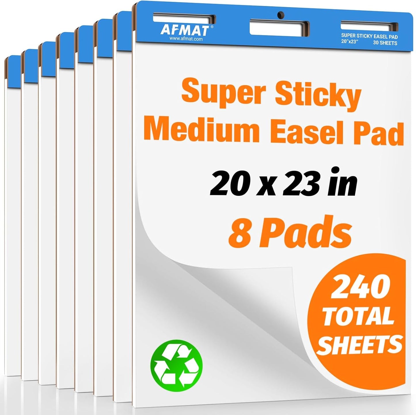 AFMAT Sticky Easel Pads, 20 in x 23 in Flip Chart Paper for Teachers, Super Sticky & Bleed-Resistant, Self-Stick Easel Paper for Office/Classroom/Whiteboard/Wall/Windows, 30 Sheets/Pad, 8 Pads
