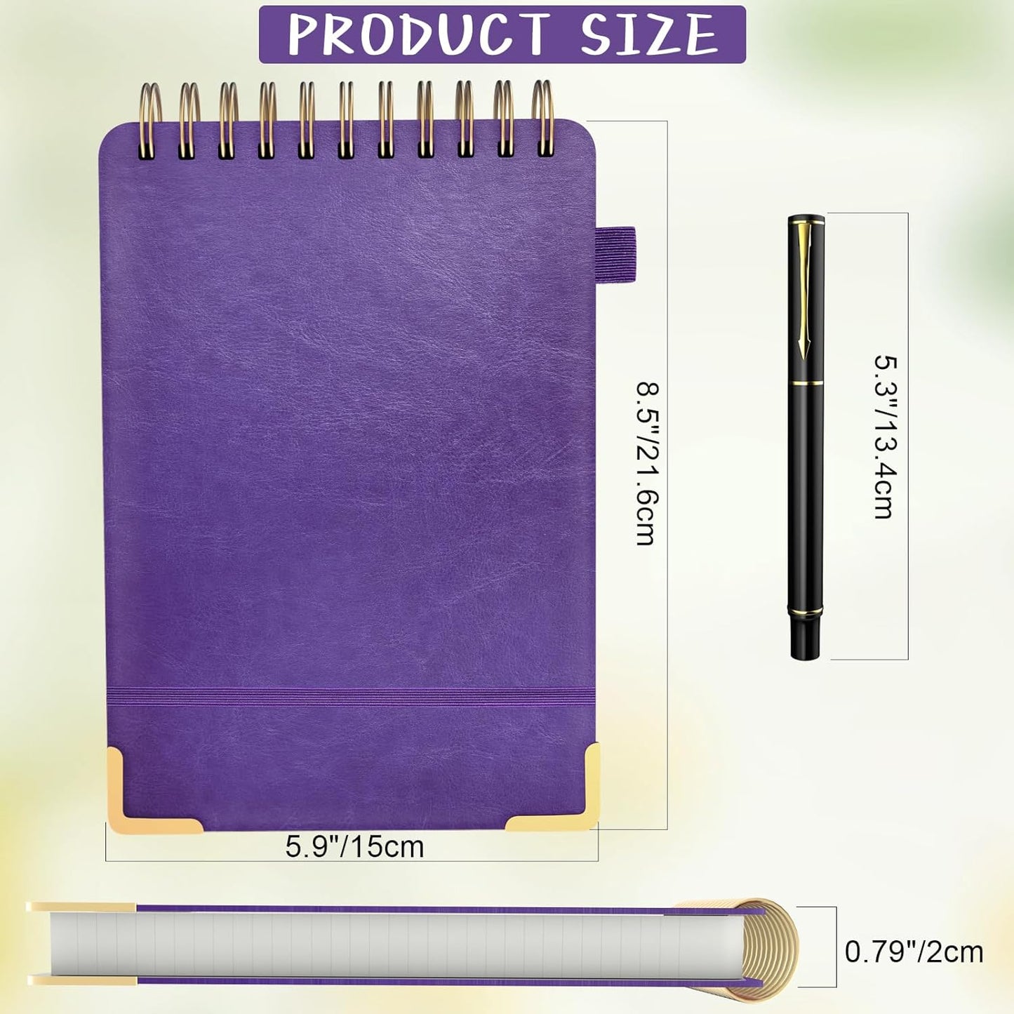 Mousbull A5 Top Spiral Notebook, Large Leather Hardcover Top Bound Steno Pads, 240 Pages 100 gsm Thick Lined Paper Left Handed Notebook Journal for Work, School, Meeting Writing - Purple, 5.9" x 8.5"