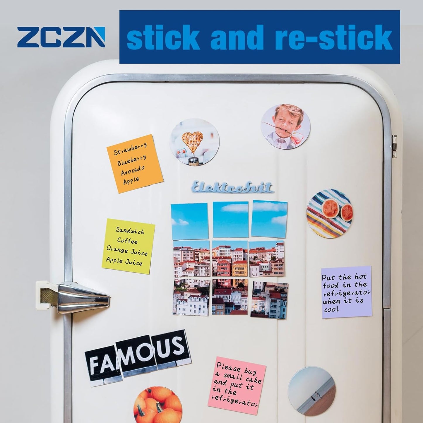 ZCZN 400 Sheets Pop-up Sticky Notes, 3 x 3 Inches, 4 Pads Bright Color Self-Stick Notes, 100 Sheets/Pad, Light Blue