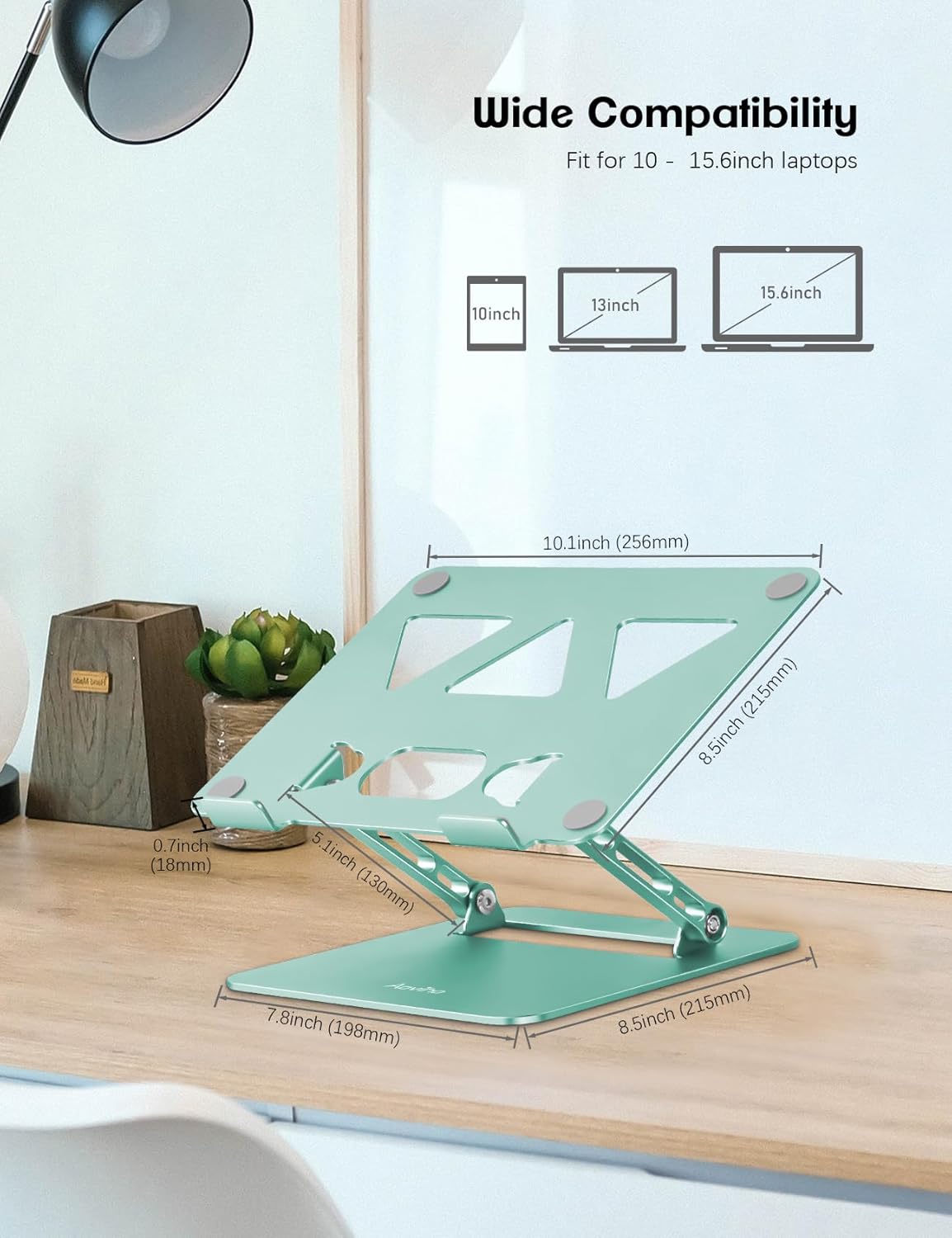 Adjustable Laptop Stand for Desk,Portable Laptop Stand Holder and Riser,Foldable Aluminum Notebook Computer Stands for MacBook Air Pro HP Lenovo Dell Samsung, 10-15.6 inch (Fresh Green)