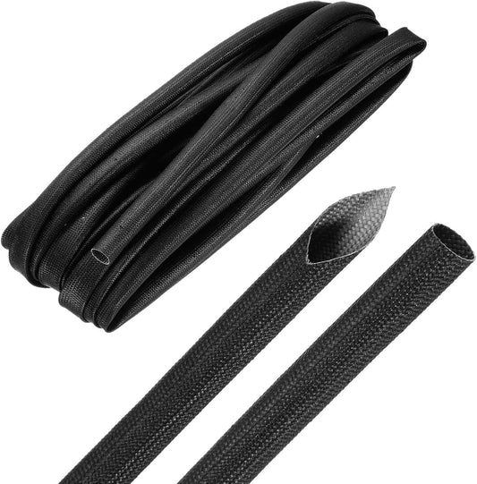 MECCANIXITY 20ft Braided Cable Sleeve, 3/8" ID 200C High Temperature 1500V Fiberglass Wire Insulation Cord Protector Organizer Wires Management for Motor Engine Fuel Line, Black