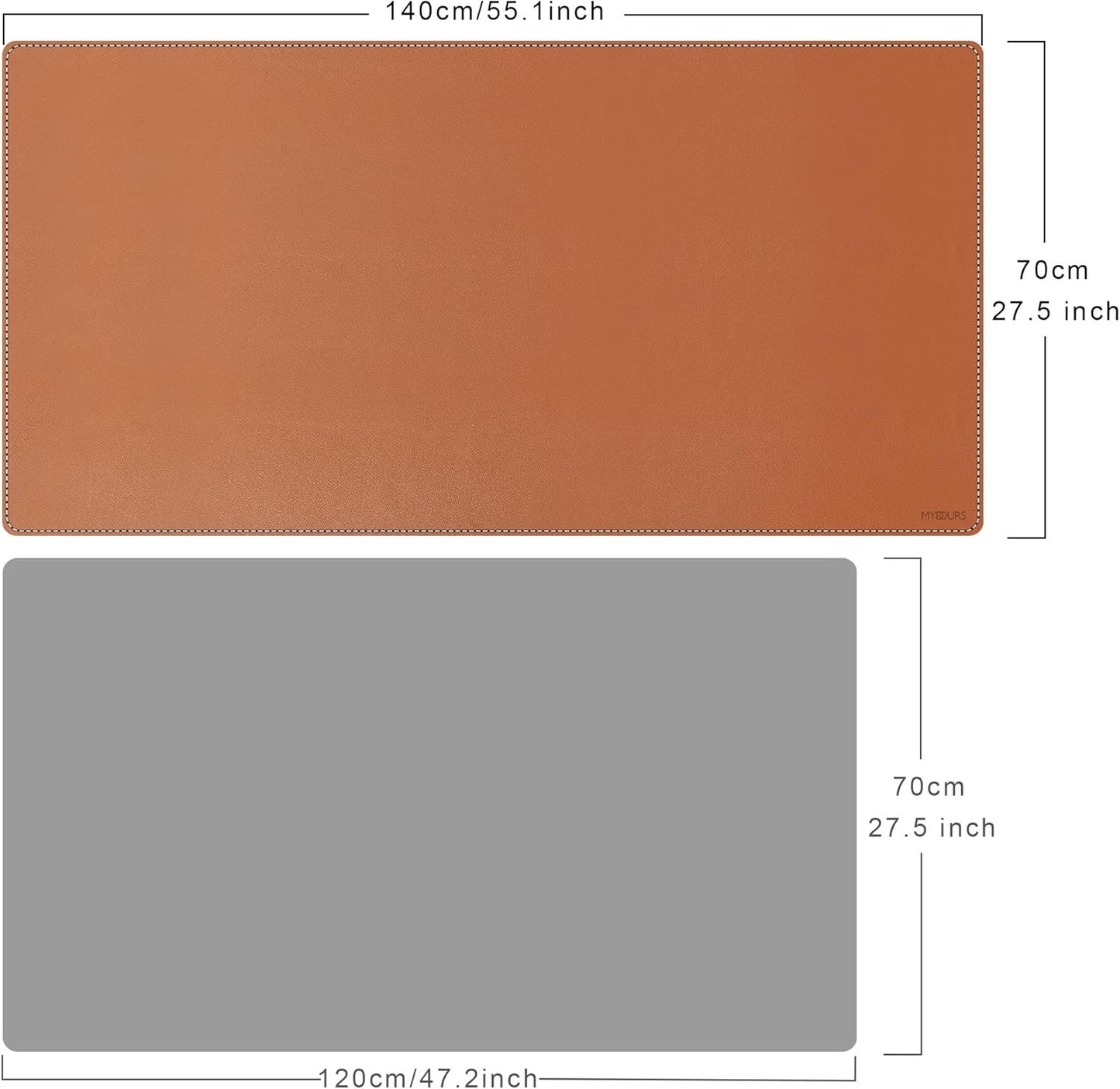 Mydours 55" x 28" PU Leather Desk Mat, Huge Gaming Mouse Pad XXXL,Dual-Sided Multifunctional Portable Desk Pad Blotter,Easy Clean Keyboard Computer Desktop Protector for Gift Office Home (Brown)