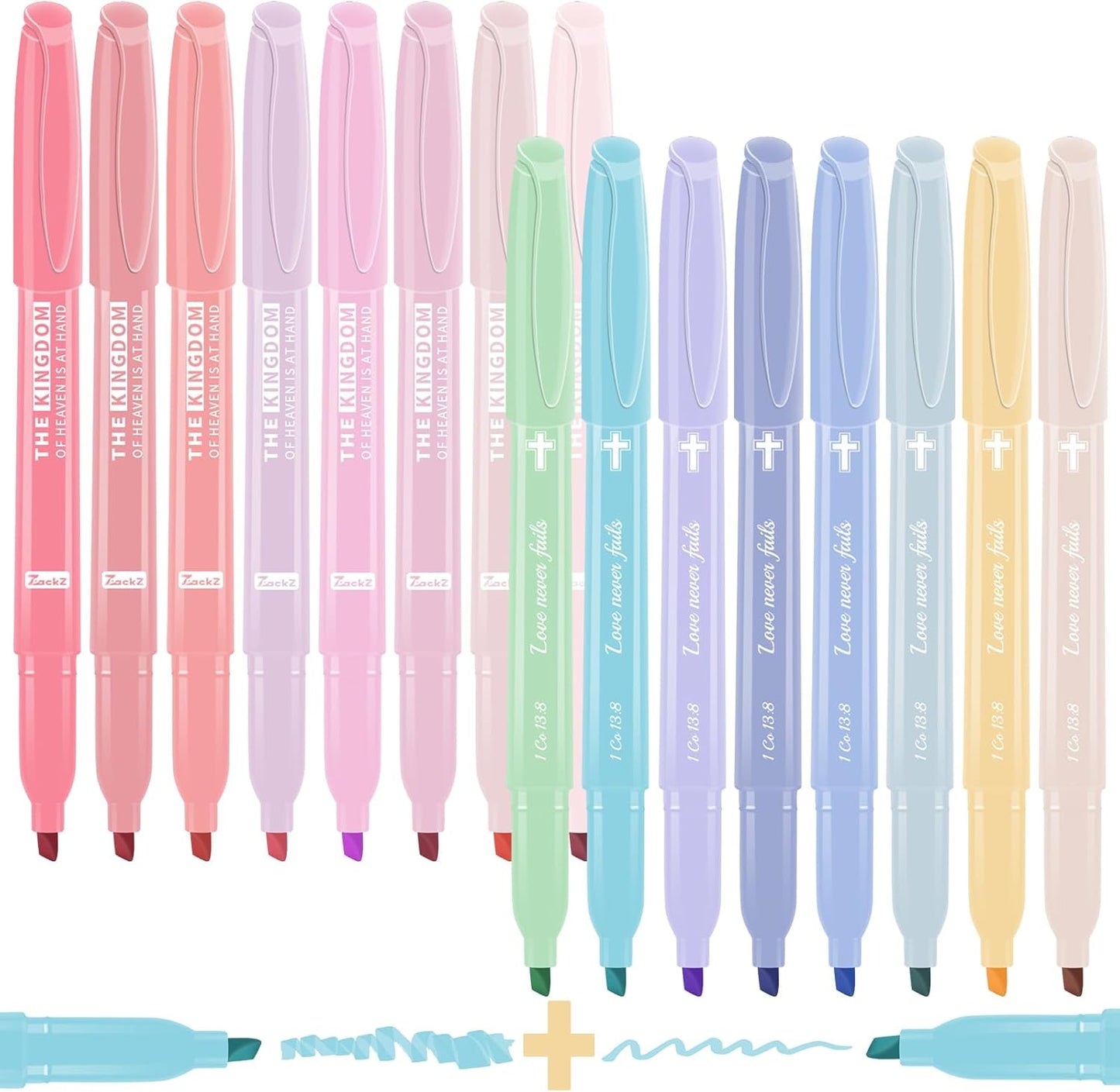 Pastel Bible Highlighter Markers 16 Pack, No Bleed, Cute Aesthetic Highlighters Assorted Colors Dry Quickly for Bible Study Journaling, Textbook Motivational Gift for Christians, Friends