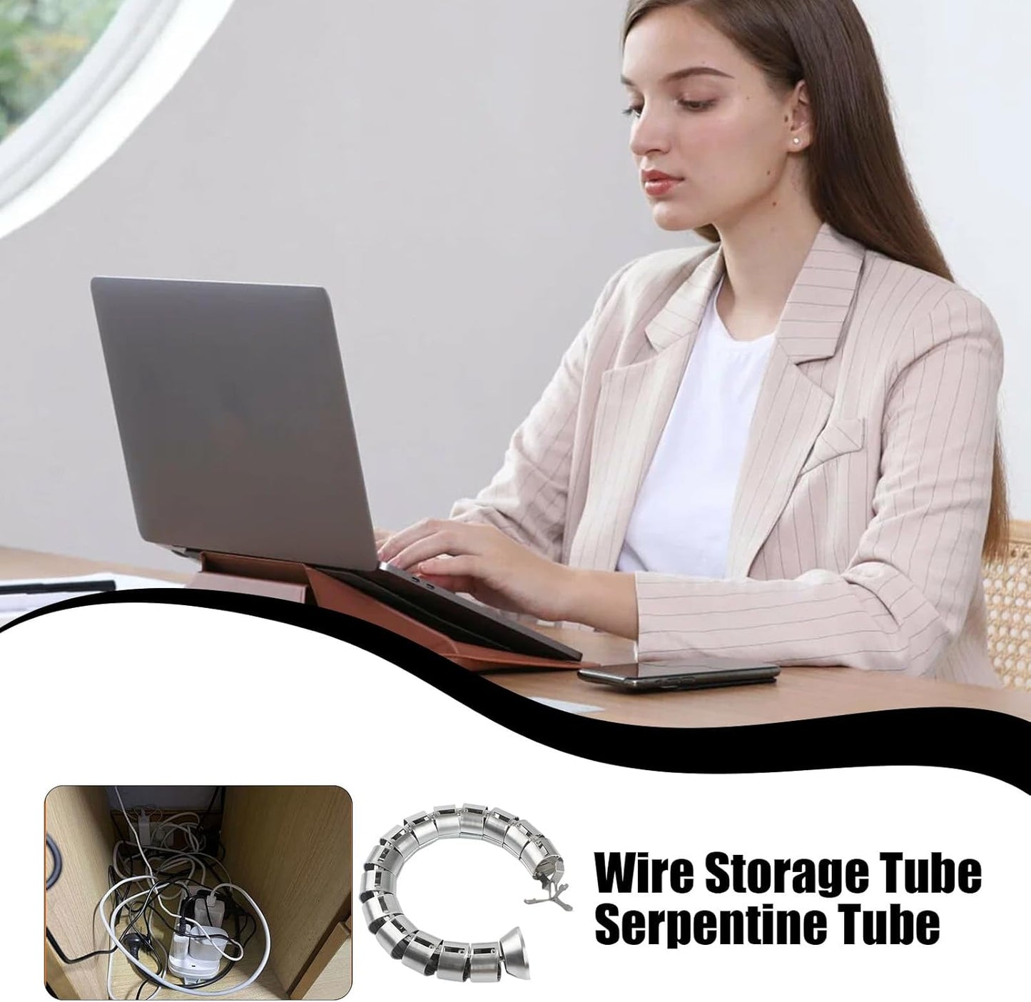 Cable Management Tube,Snake Shape Flexible Wire Organizer | Cord Protector Sleeve - for Pc TV Phone Laptop Tablet Cinema Home Dorm School