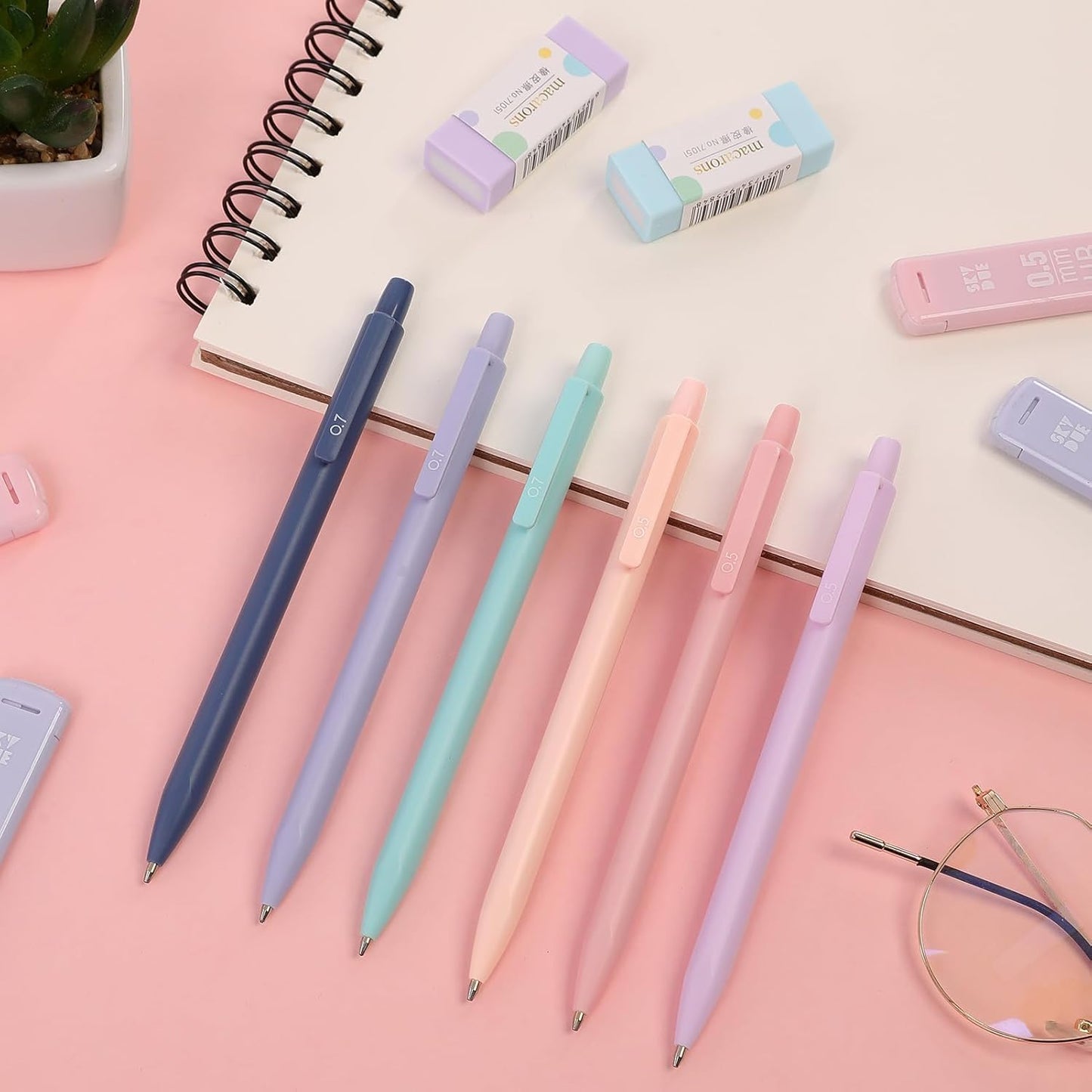 SKYDUE Cute School Supplies 38 PCS, Pencil Case with 12 Pastel Highlighters, 5 Black Gel Pens, Mechanical Pencils, College Essentials Students Stationary Set Pink