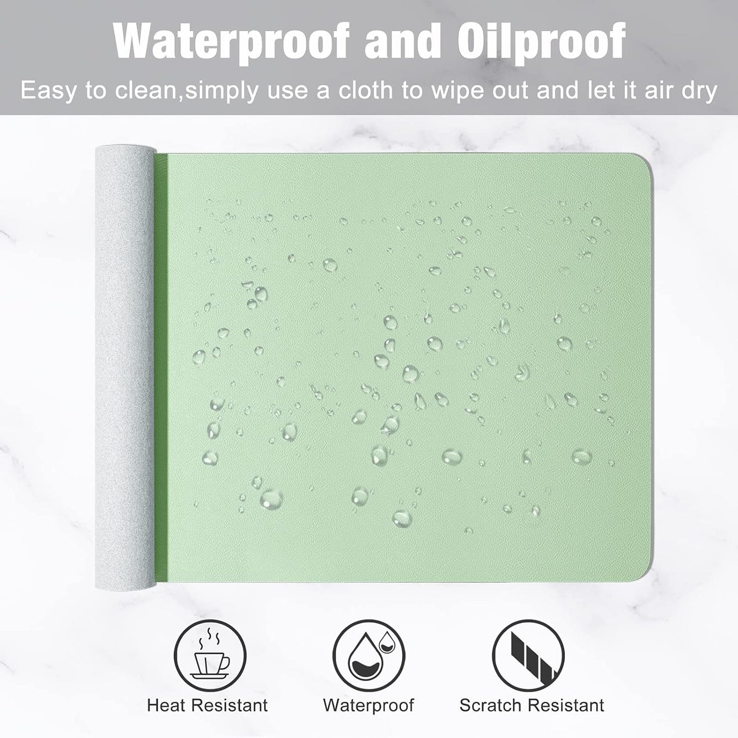 Hsurbtra Desk Pad, 23.6" x 13.8" PU Leather Desk Mat, M Extended Mouse Pad, Waterproof Desktop Blotter Protector, Non-Slip Ultra Thin Small Laptop Keyboard Writing Mat for Office Home, Lake Green