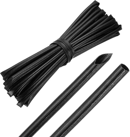 MECCANIXITY 30ft Braided Cable Sleeve, 3/16" ID 200C High Temperature 1500V Fiberglass Wire Insulation Cord Protector Organizer Wires Management for Motor Engine Fuel Line, Black