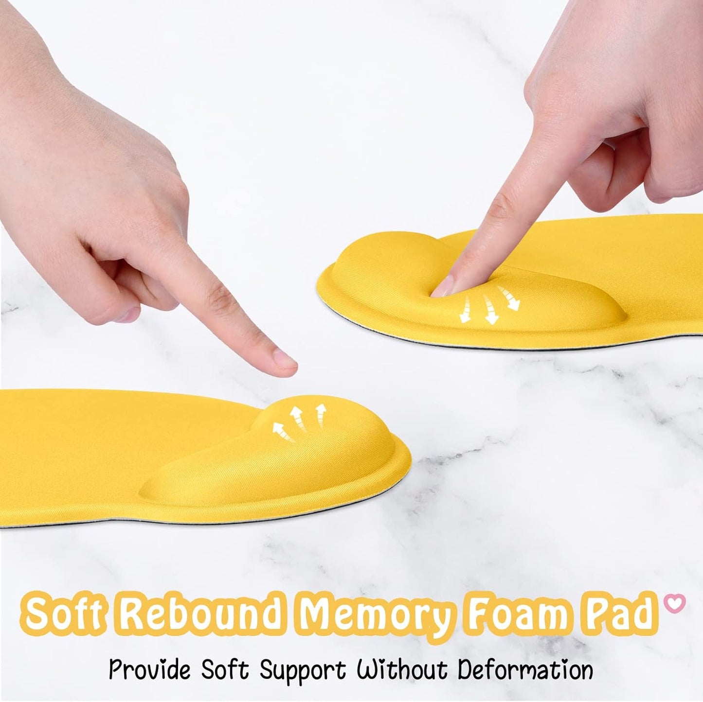 Hsurbtra Ergonomic Mouse Pad with Wrist Rest Support, Gel Mouse Pads with Non-Slip PU Base, Pain Relief Memory Foam Computer Mat, Cute Office Supplies Desk Decro Accessories, Apricot Yellow